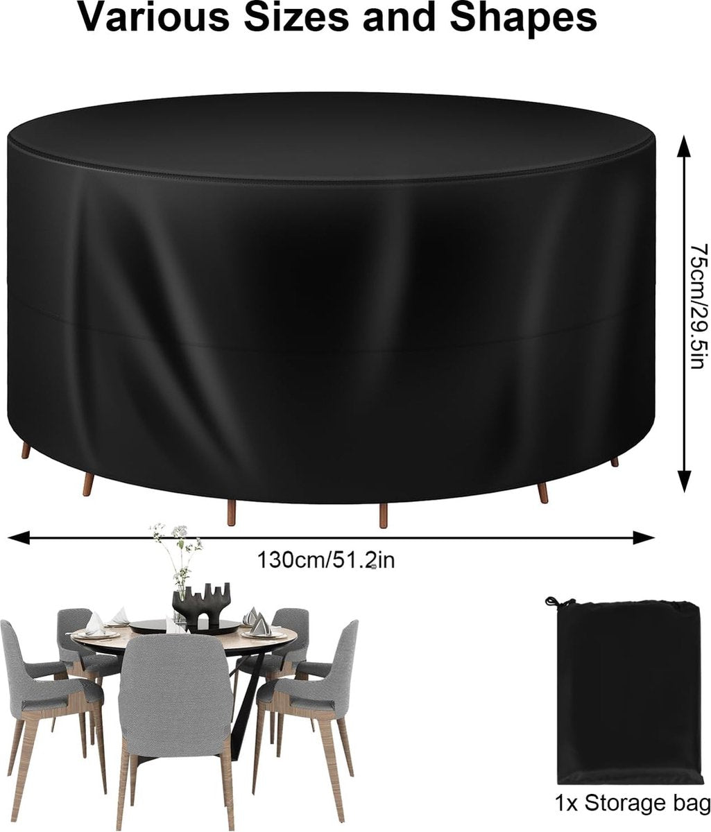 Tuinmeubelhoes, rond, Ø 130 x 75 cm, afdekhoes van 420D Oxford-weefsel, waterdicht, uv-bestendig, beschermhoes voor meubelsets, tuintafel, loungeset, zwart
