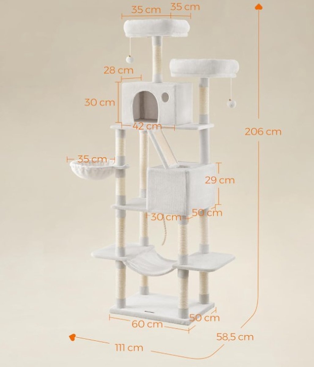 Krabpaal voor zware katten - Hoge krabpaal - Krabpaal boomstam - Krabpaal voor grote katten - Kattentoren - Plafondhoge krabpaal - Stevige krabpaal - Krabpaal voor katten - XXL - Kattenverblijf