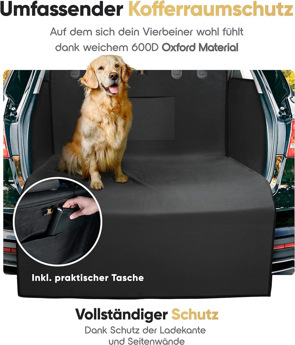 Boot Liner Protector - Waterproof & Scratch Resistant - Dog Blanket for Car - Cover with Bumper Protection - Incl. Practical Pocket - Black