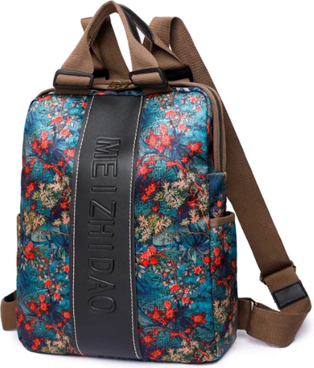 Avoir Avoir® Designer Rugzak voor Dames - Duurzaam Canvas - Grote Tas - Schooltas - Schoolrugzak - Schoolrugtas - Casual/Eenvoudig - Telefoonvak - Comfortabel Draagsysteem - Polyester Voering - Trendy Bloemenpatroon - Unisex Design