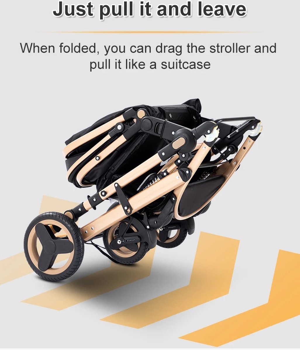 ByLoesje® Kinderwagen 3 In 1 Luxe Draagbare Kinderwagen - Zwart - Verstelbaar - Vouwbaar - Adapters - Regenhoes - Bekerhouder - Muggennet - Luiertas - Zomermat