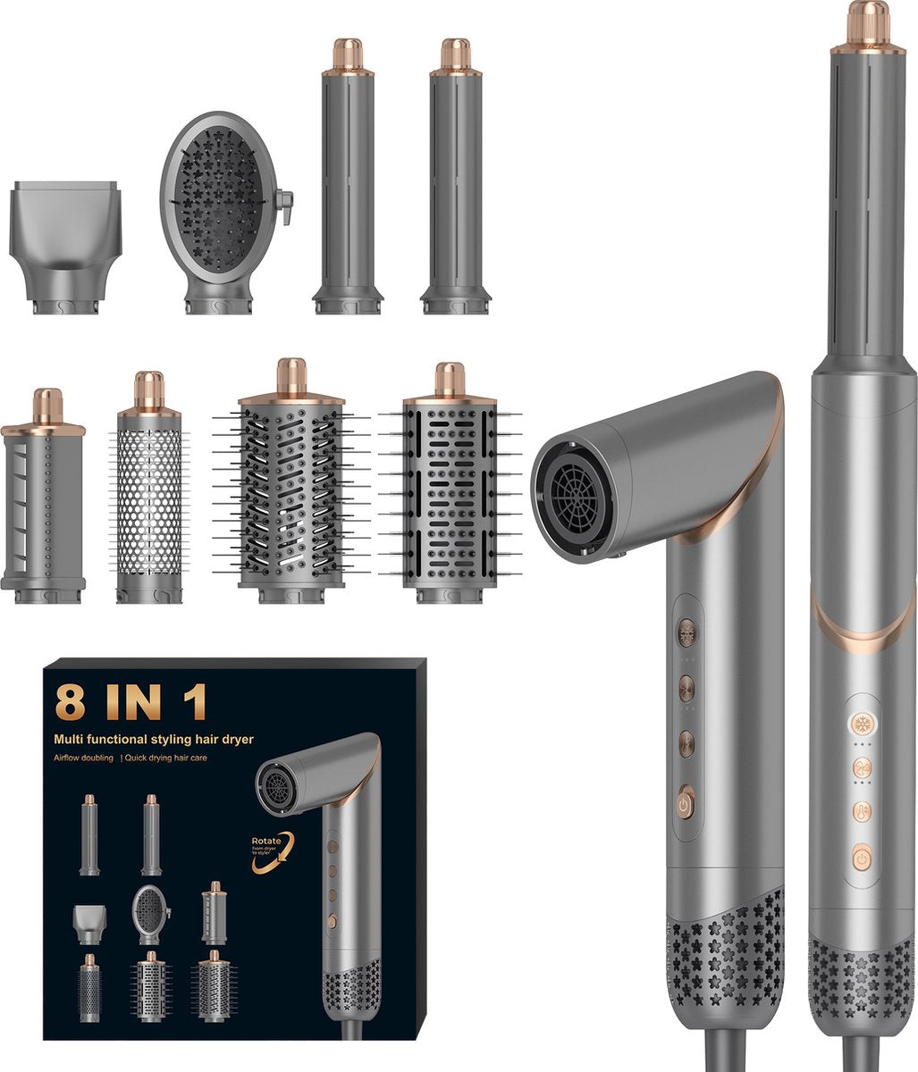 Airstyler 8-in-1 krultang - Föhnborstel - Krulborstel - Hete luchtborstel - Haarstyler - Multistyler - Kort en lang haar - Hairwrap