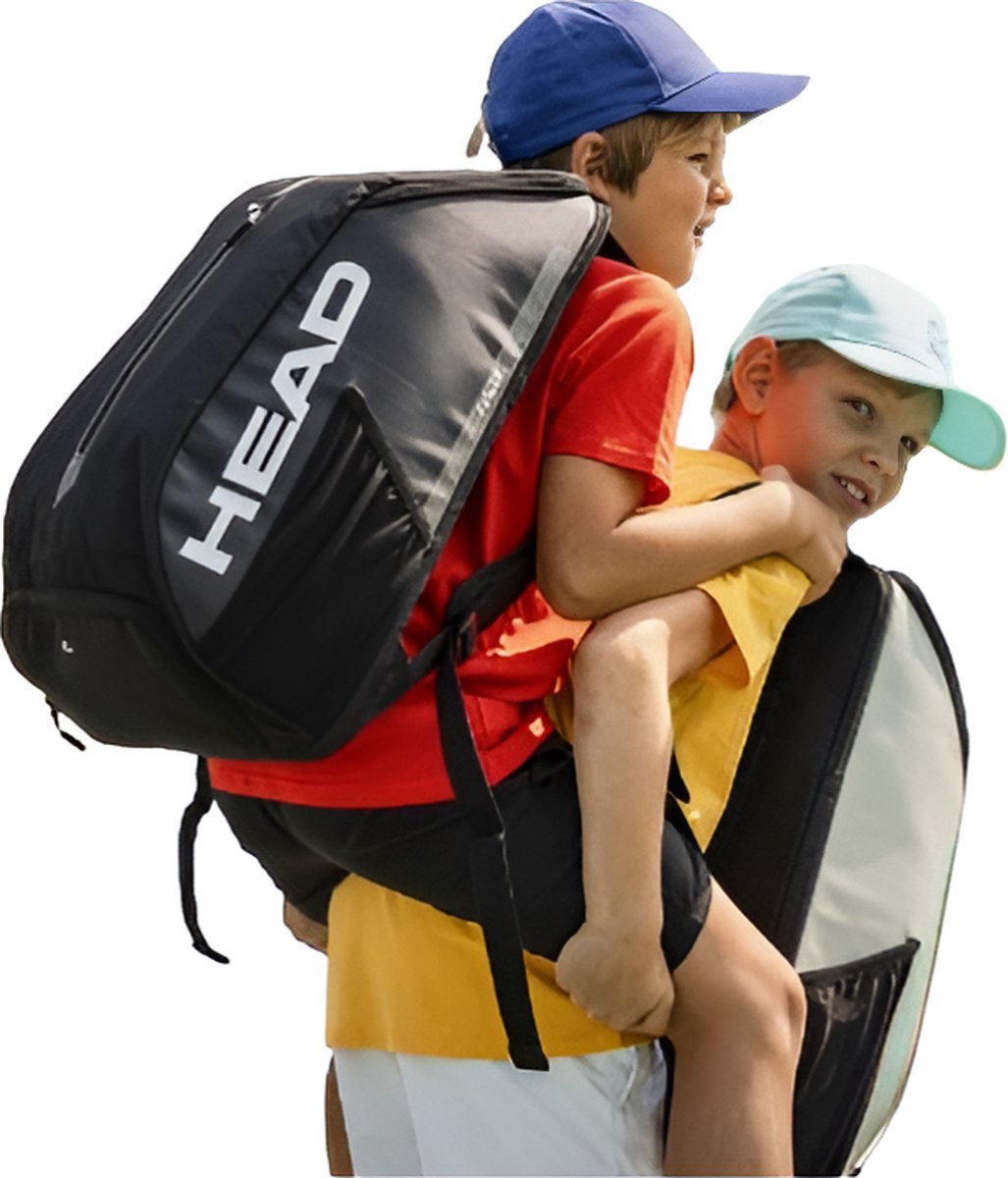 E-Shop4u - Tennistas - Tour Serie 1-2 Rugzak - Tennisschoen & Racket Vak - Tennis Racket Tas - Toernooi Sportrugzak - 25L - Zwart - Squash-Tennis-Badminton-Pickleball-Padel