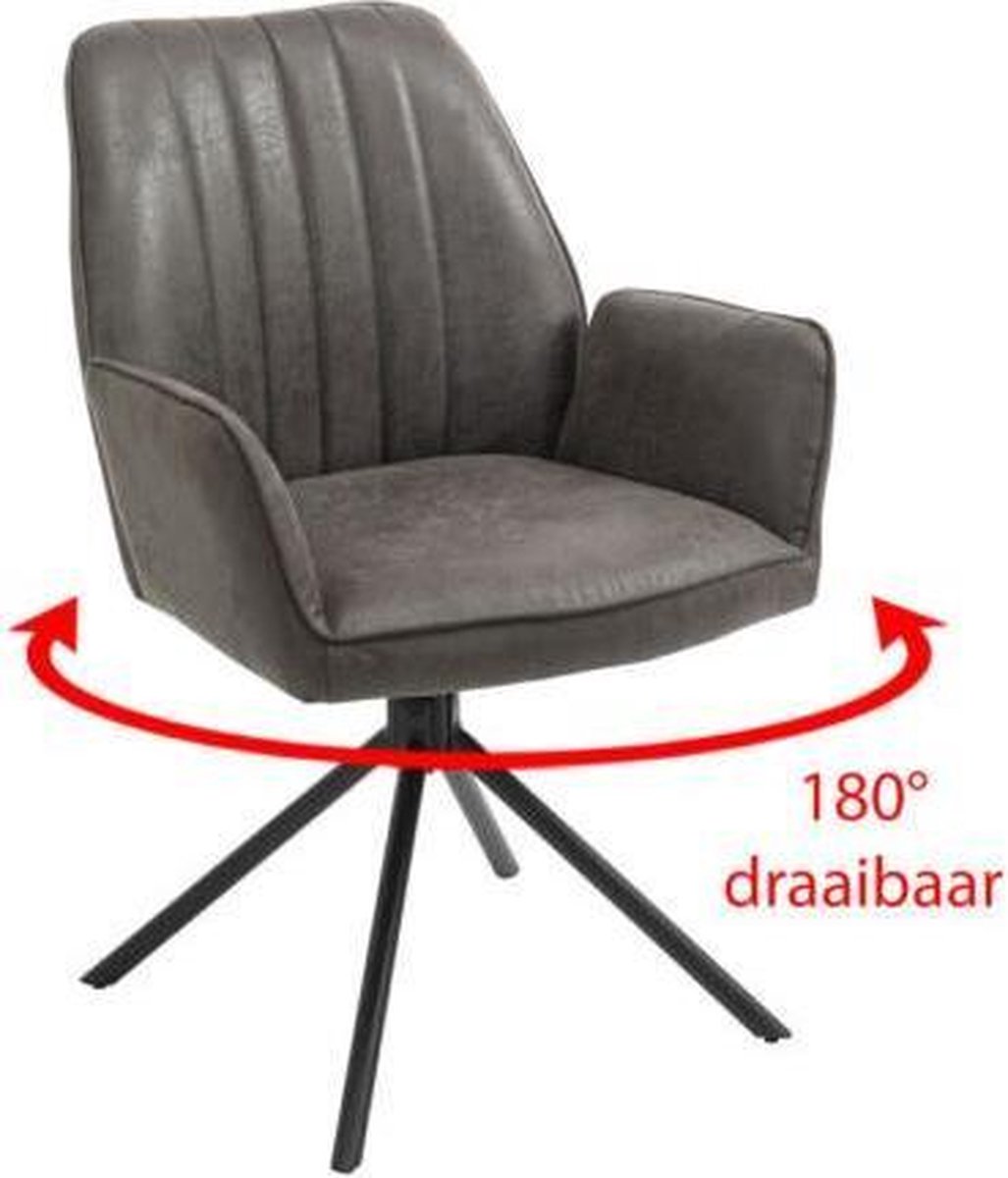 Eco-leer - 1x Eetkamerstoel Leon (draaibaar) - Eco-leer Graphite/Antraciet - metalen onderstel