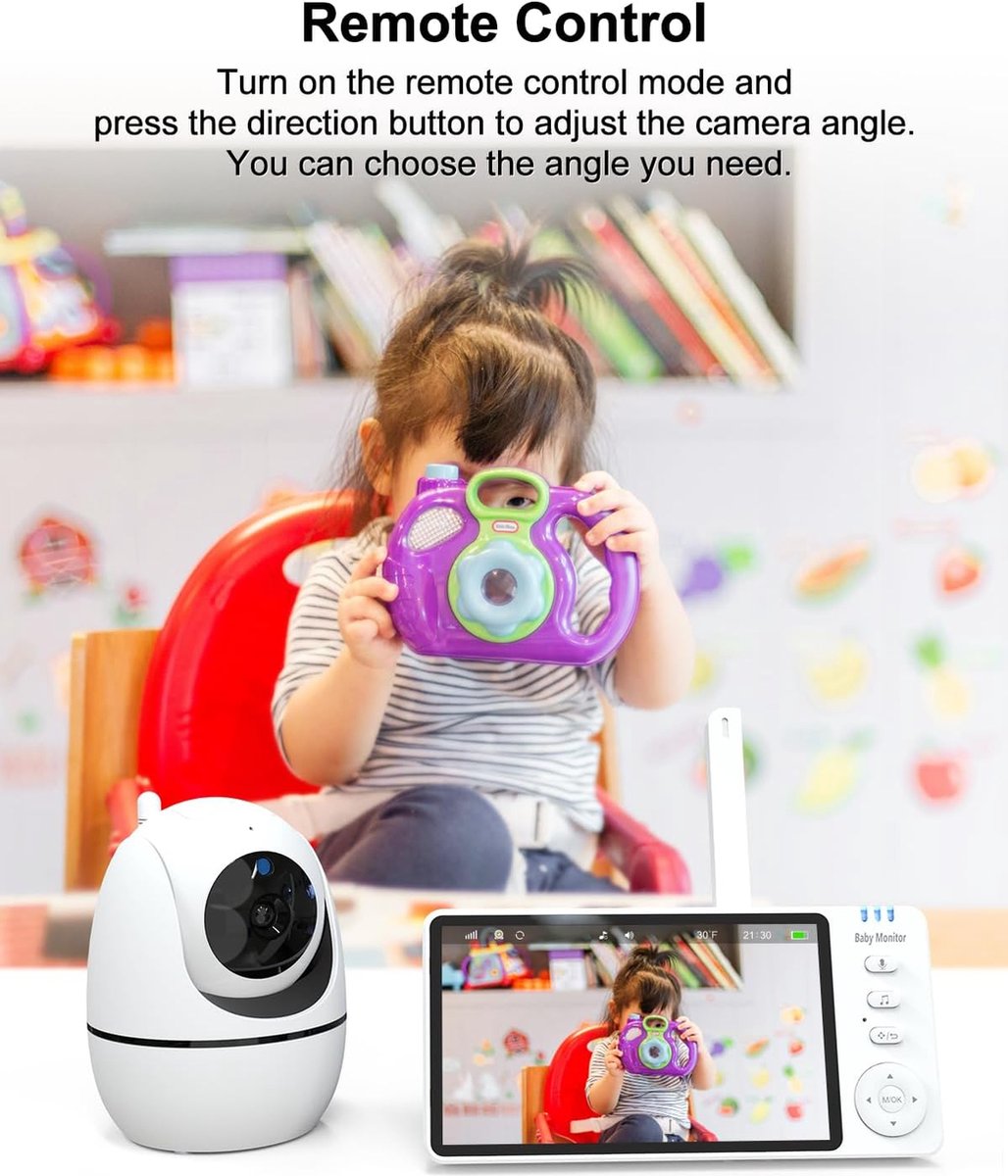 5 inch Babyfoon Camera 720p met Nachtzicht, VOX-communicatie, Tweeweg-Temperatuursensor en 8 Slaapliedjes - 3500mAh