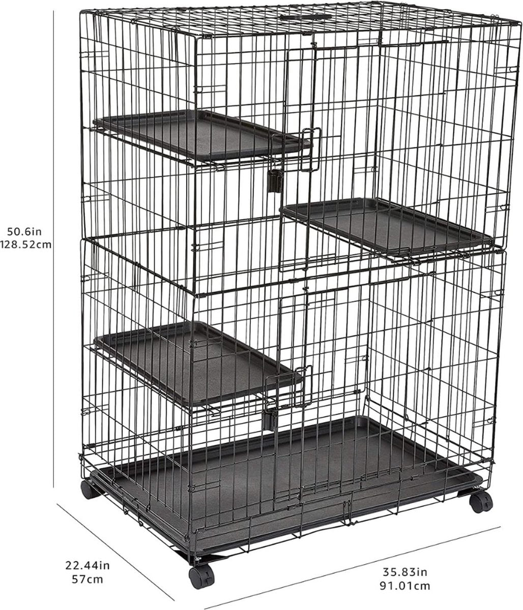 JB® Cat Cage Indoor - Cat Cage Outdoor - Cat Crate - Cat Run - Outdoor Cat Enclosure - 3-Tier Cat Crate - Cat House - Cat Enclosure - Foldable - Easy Storage - With Wheels - Sturdy Metal Construction