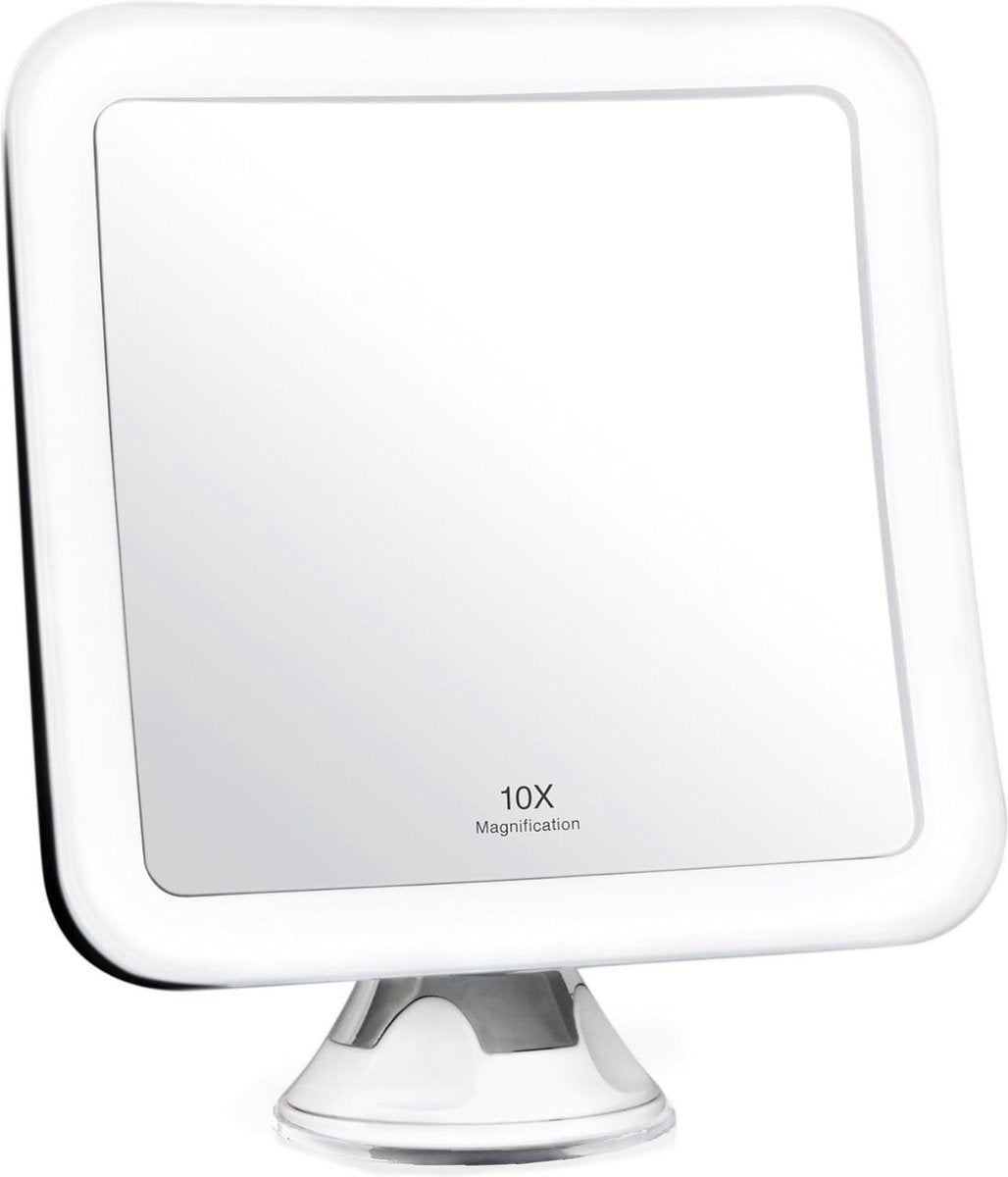 Verlichte make-upspiegel met 10x vergroting - daglicht led-vergrotingsspiegel - compact, draadloos, zuignap, 163 mm breed, 360° rotatie (Mira)