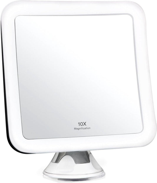 Verlichte make-upspiegel met 10x vergroting - daglicht led-vergrotingsspiegel - compact, draadloos, zuignap, 163 mm breed, 360° rotatie (Mira)