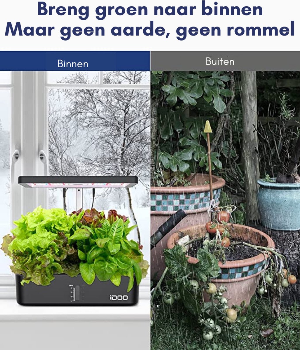 Kweekbak - Tuinbak - Indoor Kruidentuinkit - Hydrocultuur Kweeksysteem - Led-Groeilicht voor Thuiskeuken - 12 Pods - Automatische Timer Kiemkit - In Hoogte Verstelbaar