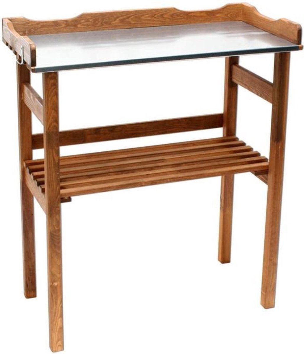 Potting Table with Zinc Worktop - 78x38x86 cm - Solid Pine Brown