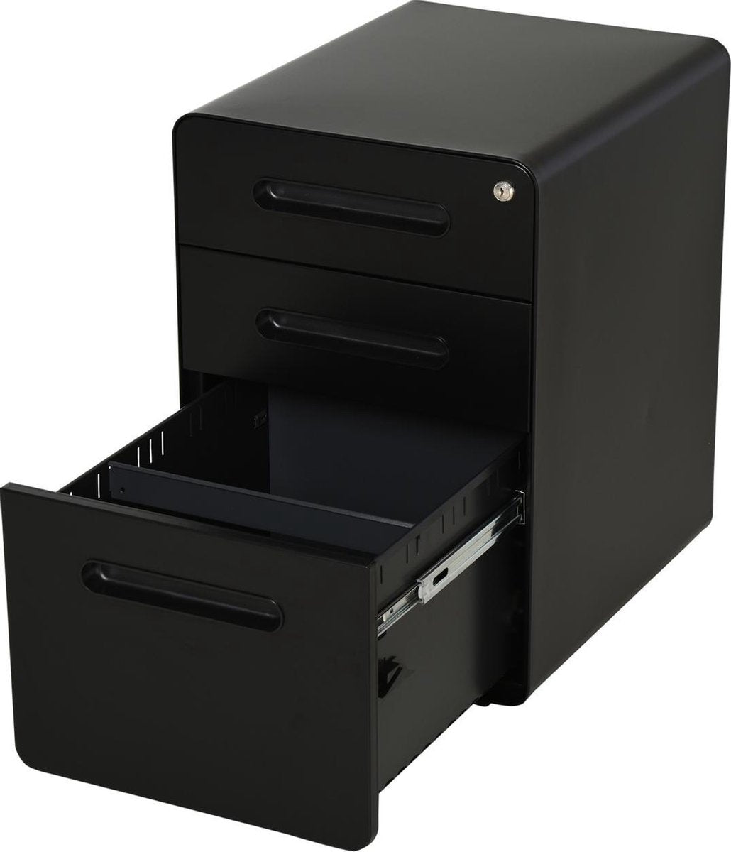 Ladeblok - Ladeblok bureau - Bureaukast - Archiefkast - 3 lades - Met slot - Staal - Zwart