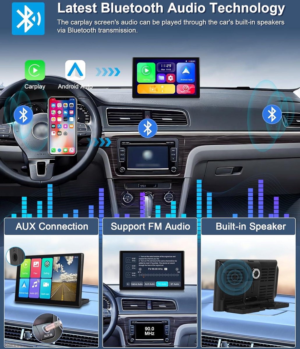 9 inch Draadloze Android Auto Autoradio met Carplay Scherm - Frontcamera - ADAS-systeem - 4K - Wifi - BT - GPS - FM-zender - USB/AUX/SD - Gedeeld Display Carplay scherm