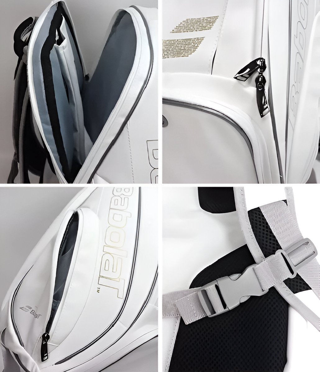 E-Shop4u - Tennis Bag - Tennis Backpack - White - Polyester - Tennis Racket Bag for Men and Women - Ventilated Shoe Compartment - Durable and Stylish Design - Squash-Tennis-Badminton-Pickleball-Padel
