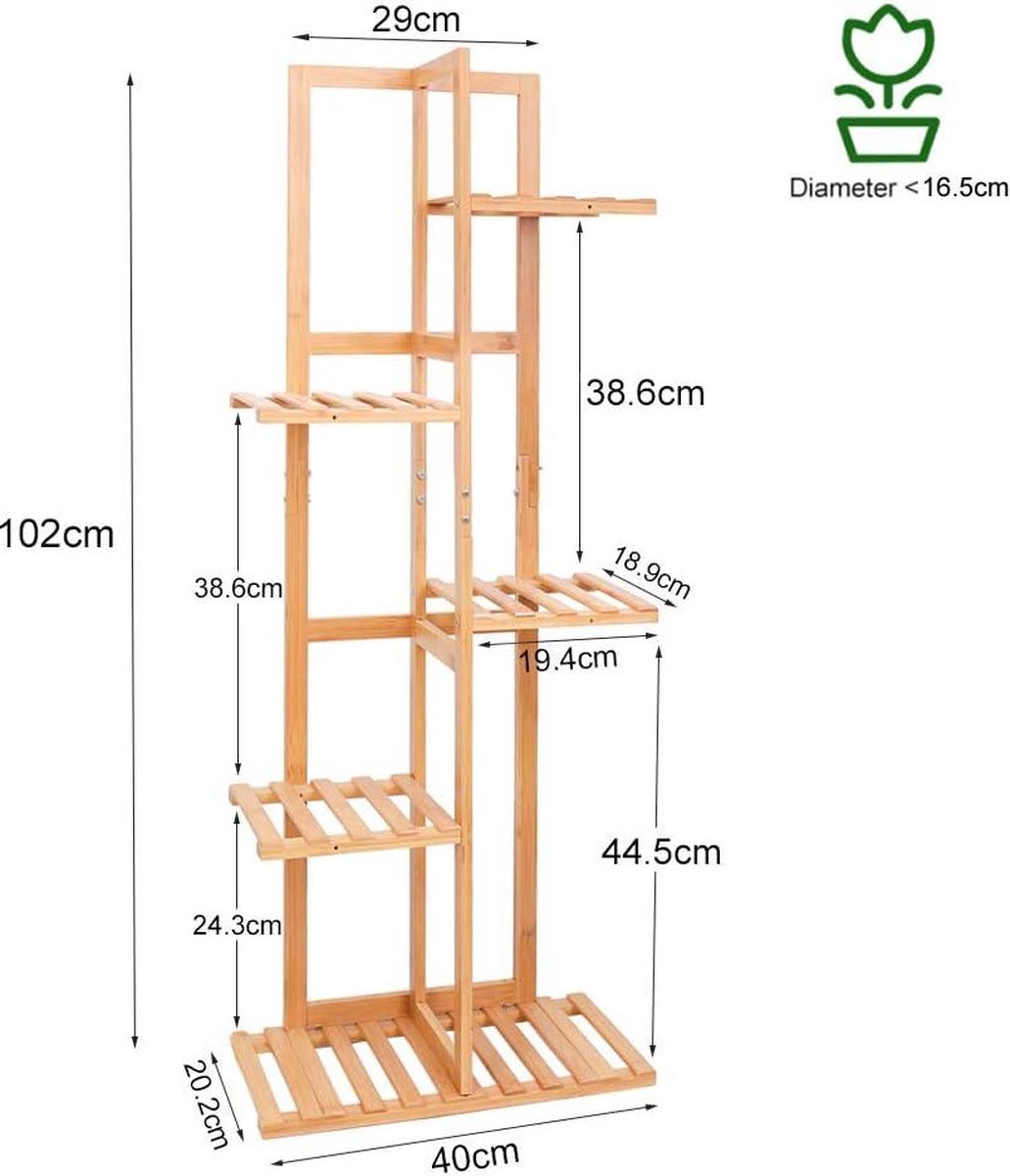 Bamboo Plant Ladder 6 Pot Plants Pot Holder Stand High 5 Tiers - Indoor Outdoor Storage Display Rack - Waterproof Flower Stand with Stand for Bonsai Patio Garden Plant Ladder