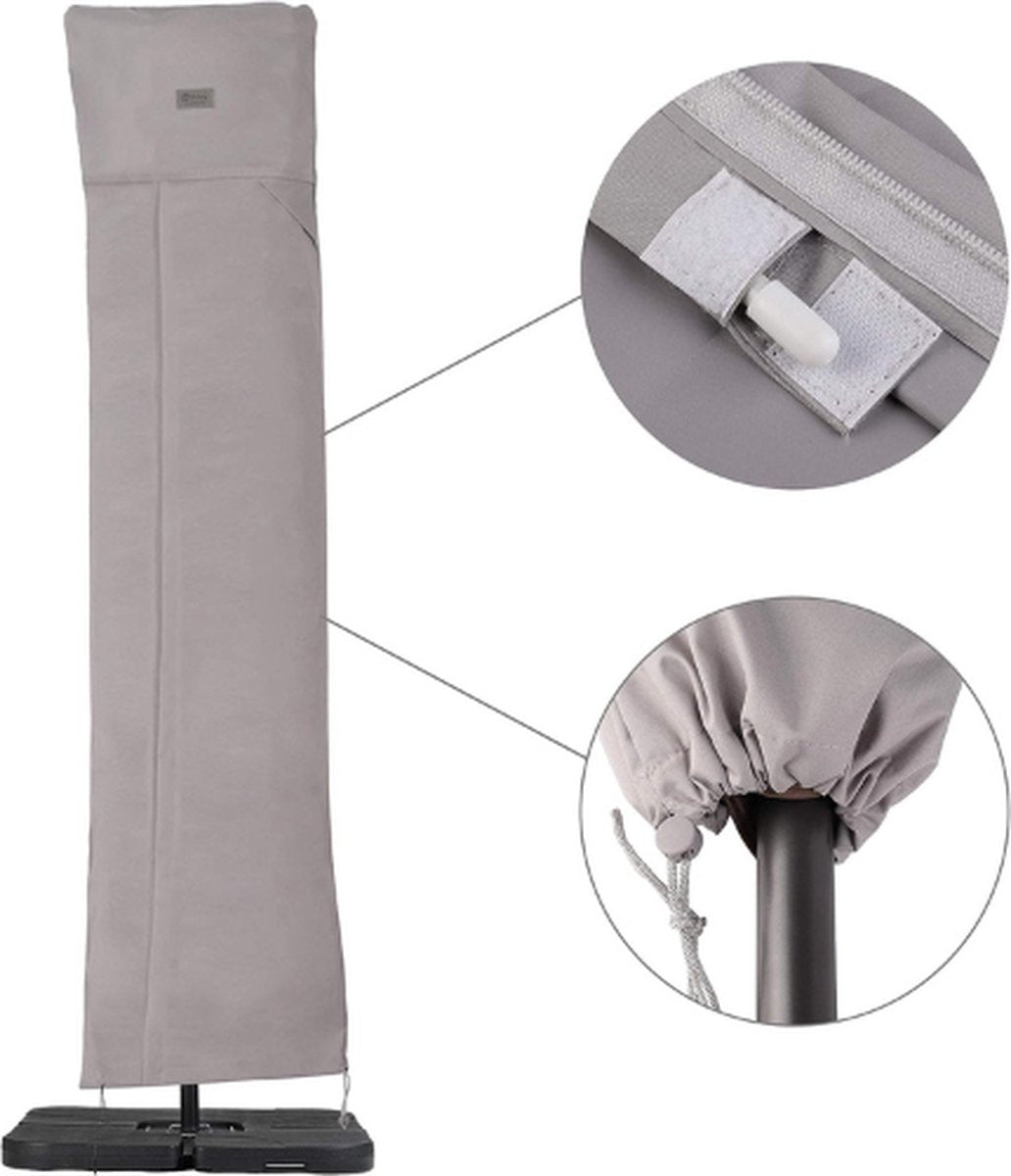 Weersbestendige parasolhoes - 260x65cm hoes voor parasol - Waterafstotend - Grijs