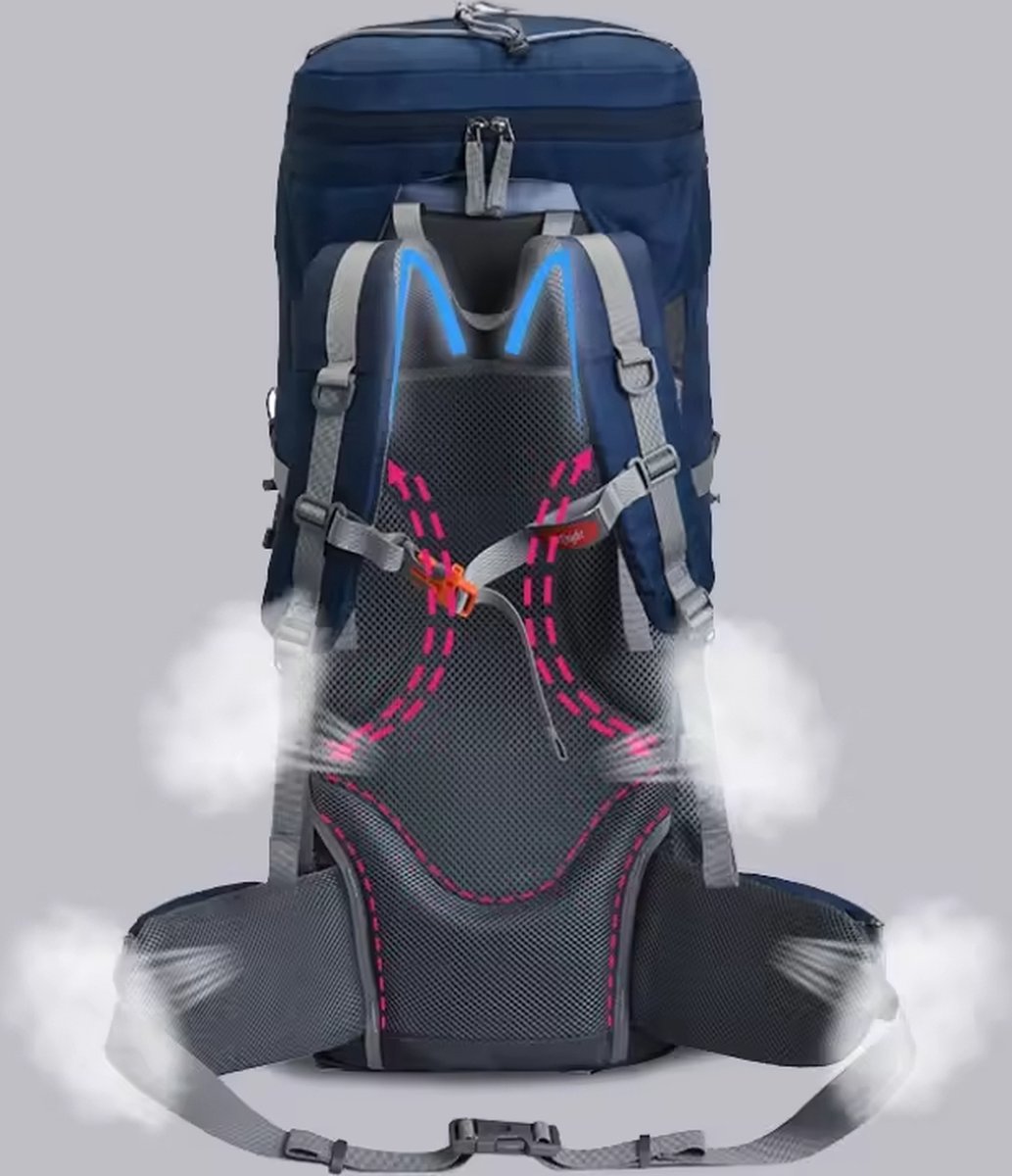 E-Shop4u® - Hikingrugzak - Rugzak - 60L - Paars - Waterdicht - Nylon - Bergbeklimmen - Wandelen - Kamperen - Vissen - Outdoor - Avontuur - Backpack Organizer
