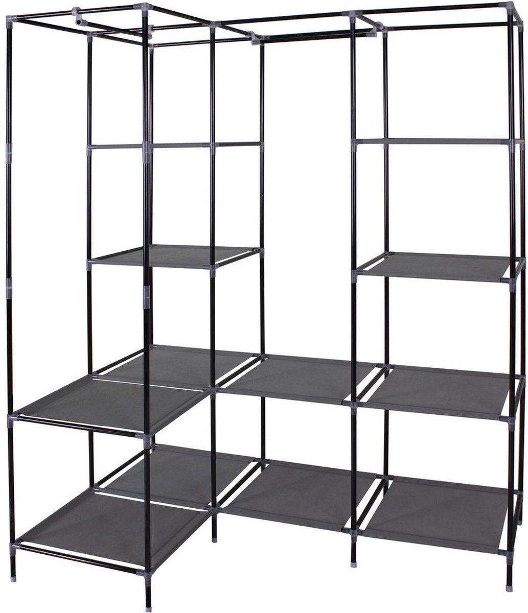 HK1Z Opvouwbare kledingkast – 126 x 40 x 170 cm – 9 legplanken – Stalen frame – 90KG draagkracht – Stoffen garderobekast – Legkast hoekmodel – Ruimtebesparende kleerkast – Kampeerkast – 126 x 40 x 170 cm – Zwart