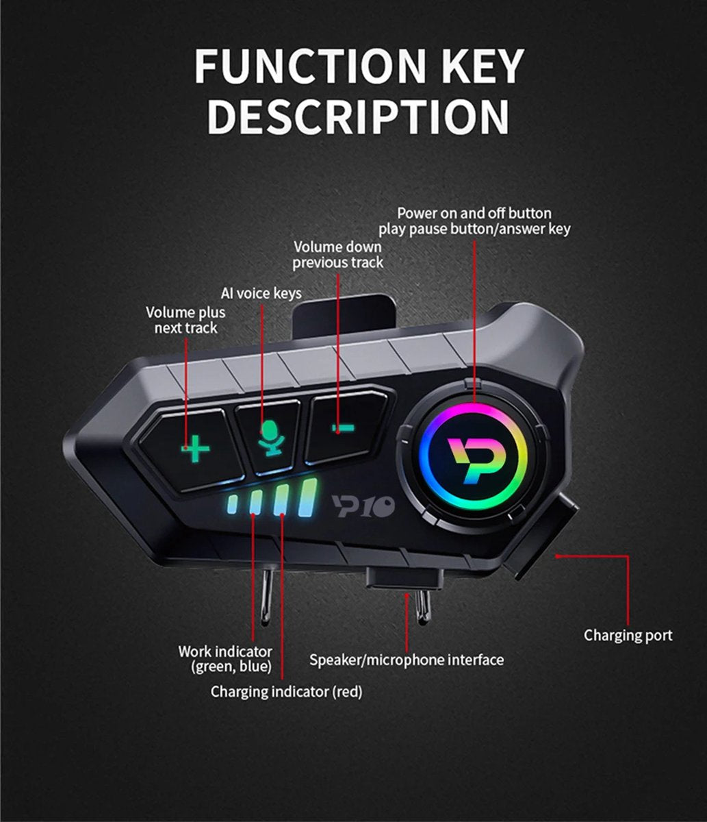 Motorhelm Headset - Helm Headset - Bluetooth Headset - Draadloze Oortelefoon - Waterdicht - Y10 Zachte MIC