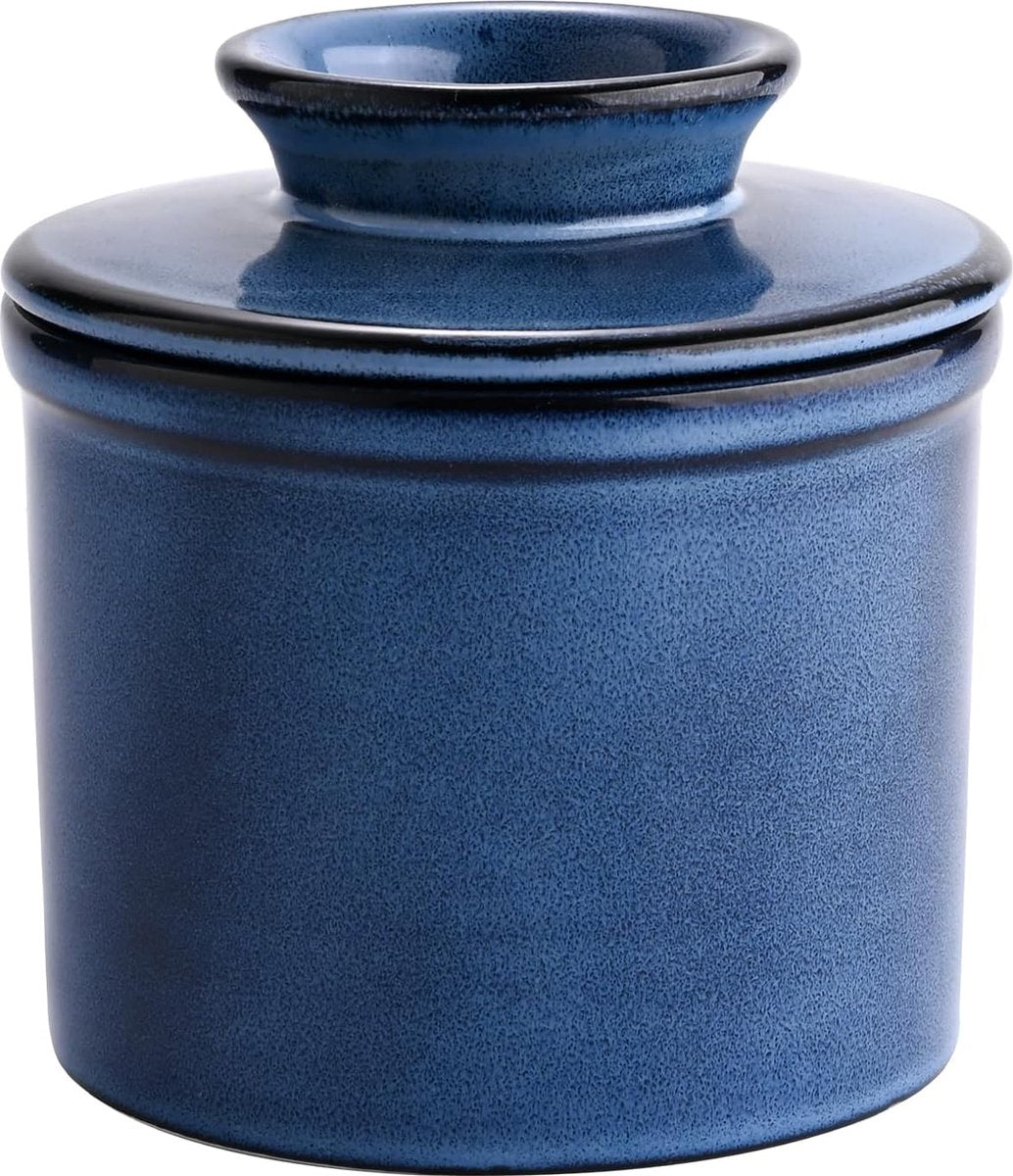 French Butter Dish, Water Cooled Butter Dish with Waterline, Ceramic Butter Bell for Spreadable Butter - Christmas Gift for the Kitchen - Ocean Blue