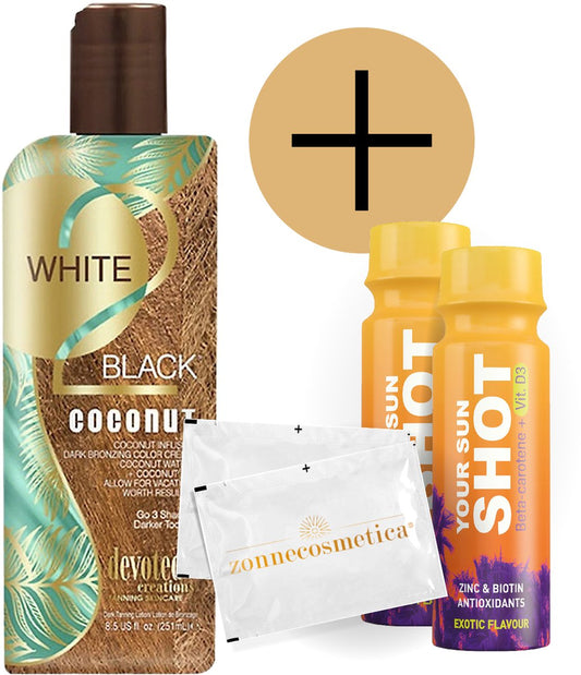 Devoted Creations - White 2 Black Coconut + 2 Your Sun Shots + 2 Verfrissingsdoekjes