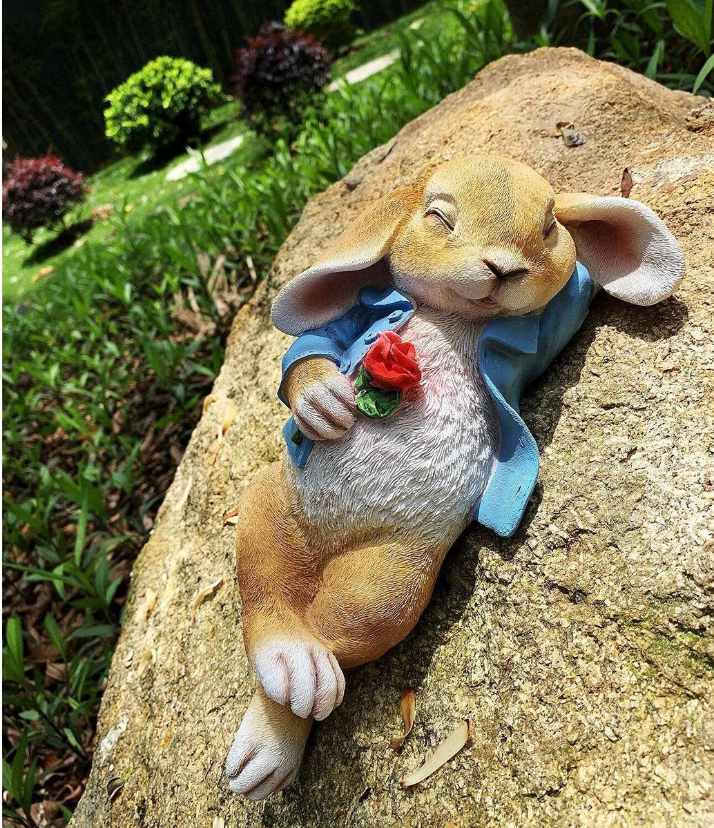 Garden Statues Rabbit, Fantasy Bunny Outdoor Art Decor Animal Figurines Ornament for Thanksgiving Day, Christmas Statue Decorations for Garden, Yard, Lawn, Indoor Sculpture (Blue)