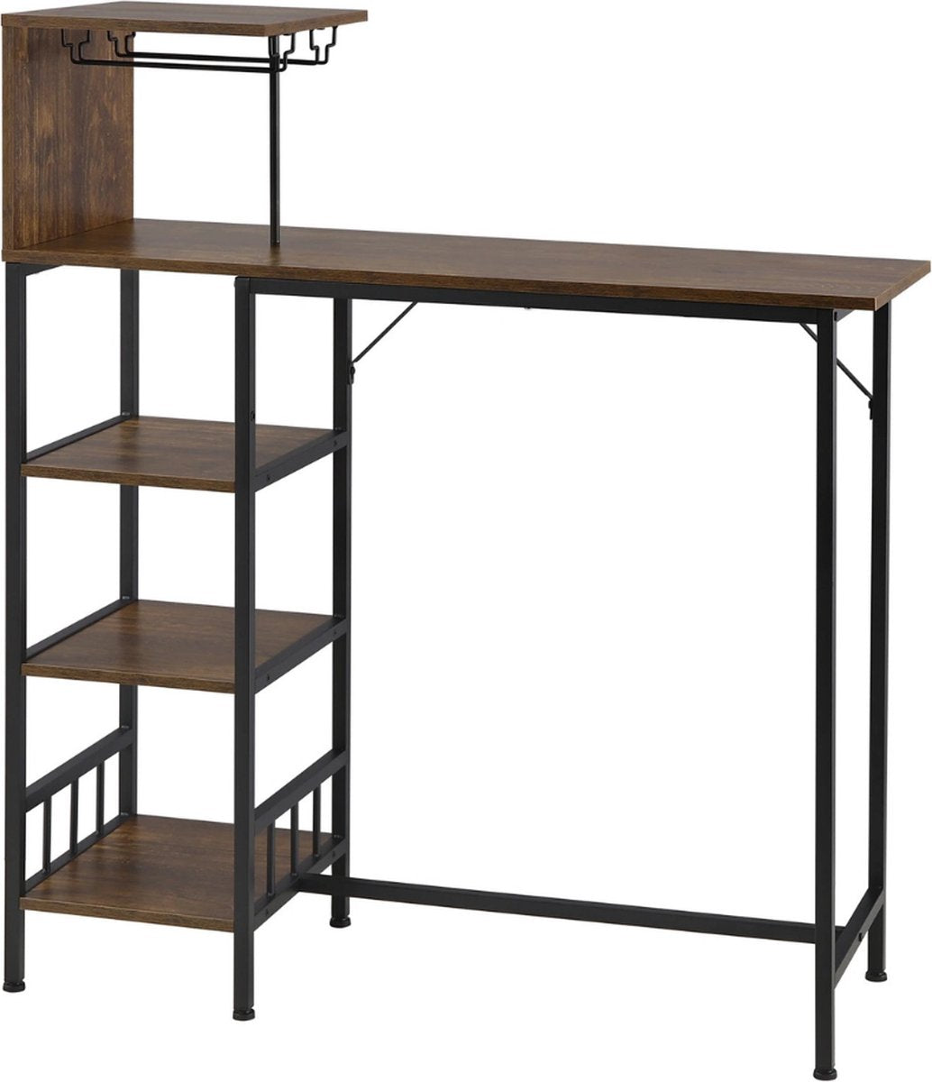 Statafel - Bartafel Keuken - Staantafel - Keukeneiland - Wijnrek - Barkast Stapelbaar - Wijnkast Staand - Barmeubel - Voor Binnen & Buiten - 130x38x117 Cm - Bruin