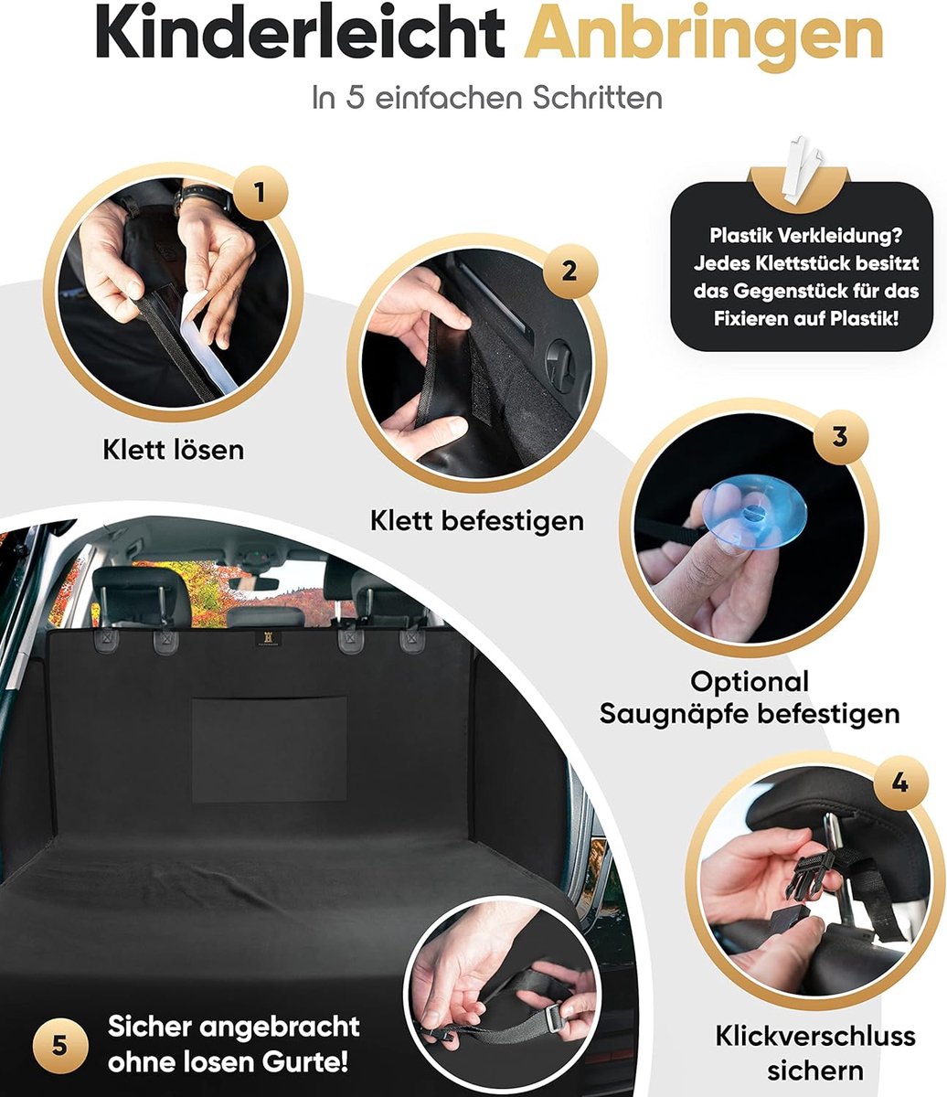 Boot Liner Protector - Waterproof & Scratch Resistant - Dog Blanket for Car - Cover with Bumper Protection - Incl. Practical Pocket - Black