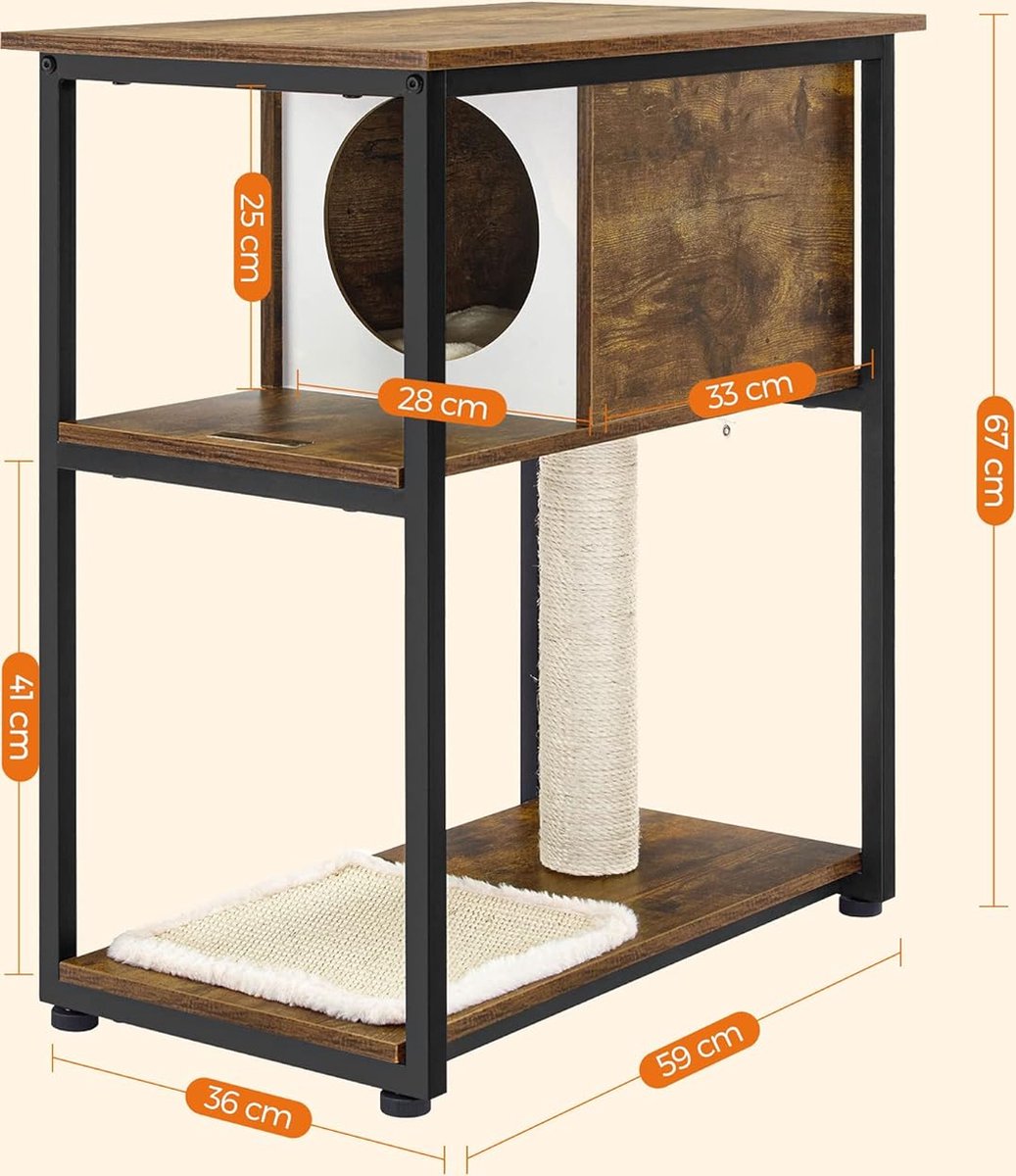 Krabpaal - Krabpaal voor katten - Kattenkrabpaal - Krabpalen - Kattenpaal - Kattenmeubel - 9.3 kg - Roestvrij staal - Bruin - Zwart - 59 x 36 x 67 cm