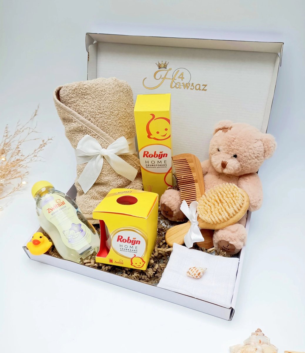 Giftset - Genderneutraal baby cadeau 9 stuks - Kraamcadeau voor jongens en meisjes - Baby knuffel - knuffel | babycadeaus | Badcape - Baby gift | Babycadeau | Babyshower | Geboortecadeau | Kam en borstel set | Babyverzorging - Zwitsal