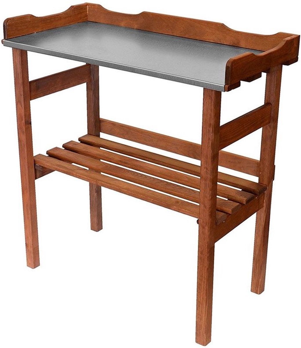 Potting Table with Zinc Worktop - 78x38x86 cm - Solid Pine Brown