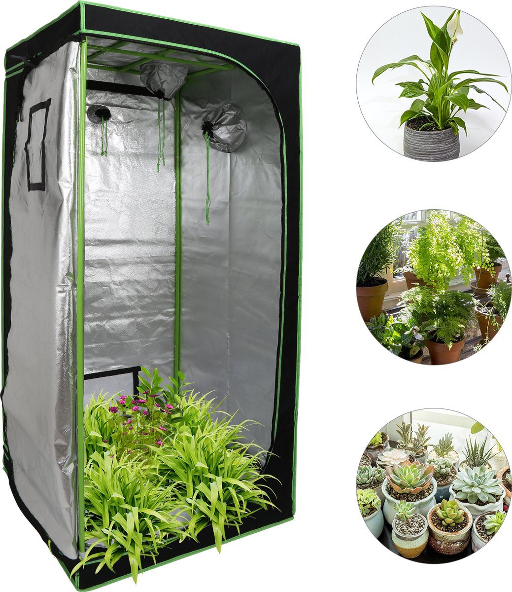 Kweektent in huis - 80 x 80 x 180 cm - Growtent Binnen - Growbox om Planten te Kweken - Zwart&Groen - 2-in-1 Kweekkast - Planten Dark Room - Greenhouse - Waterdicht