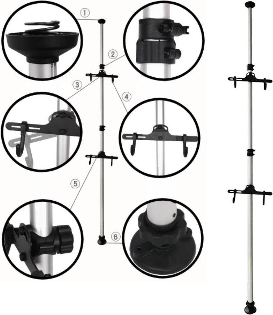 PRO Ceiling Bike Storage System for 2 Bikes - Vertical Bike Rack for 2 Bikes - Bike Holder with Telescopic Storage Bar