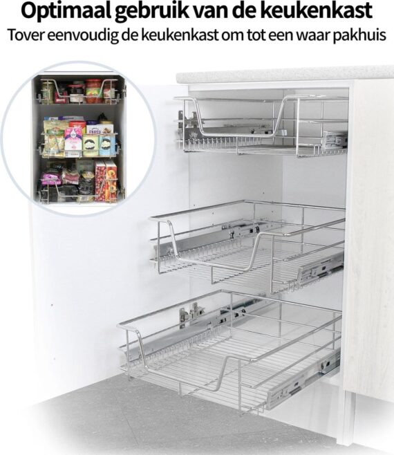 3-Delige Set Inbouw Schuiflades Voor Keukenkast – 60 Cm