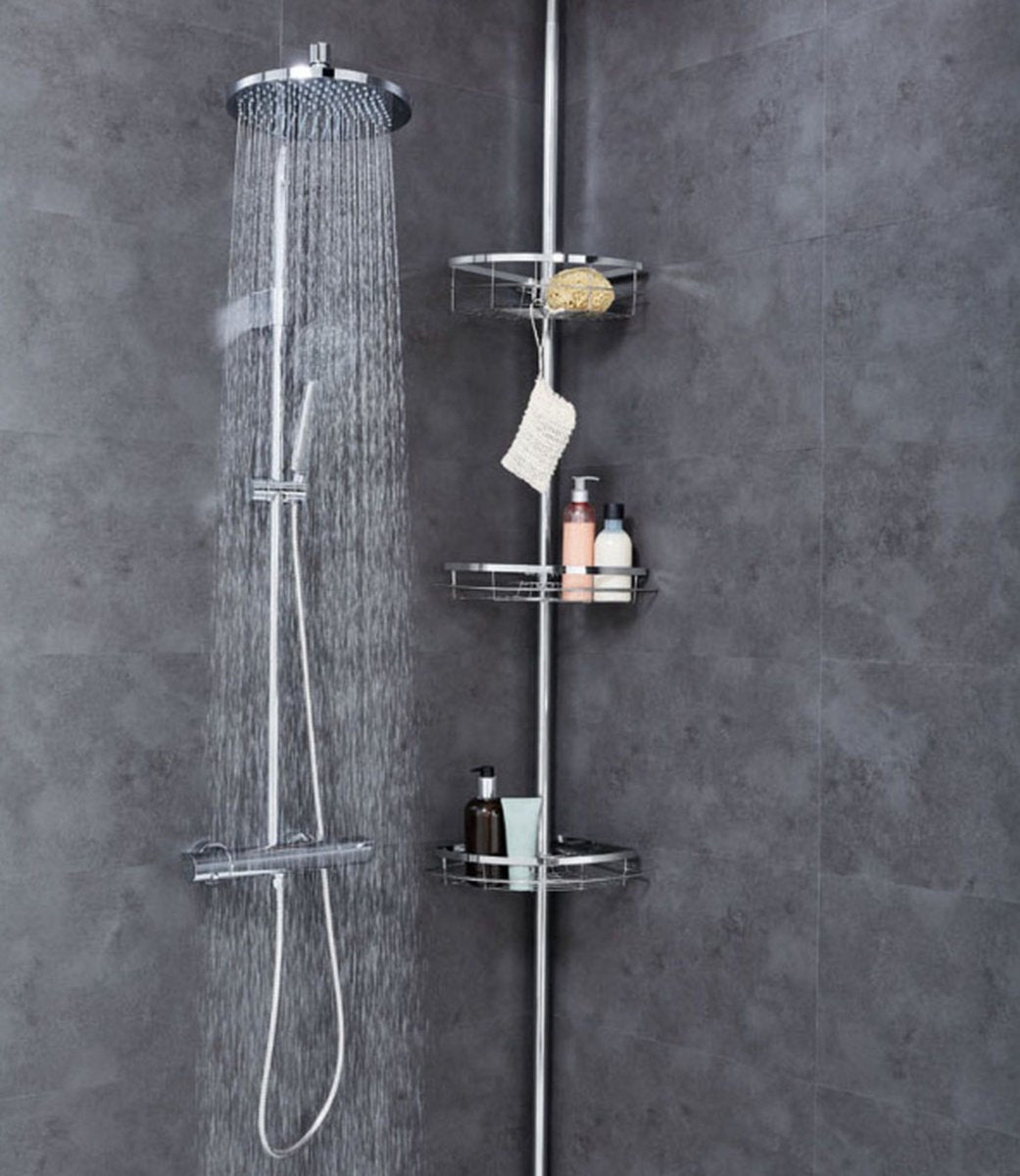 Telescopic stainless steel shower rack - height adjustable - bathroom rack - 3 baskets