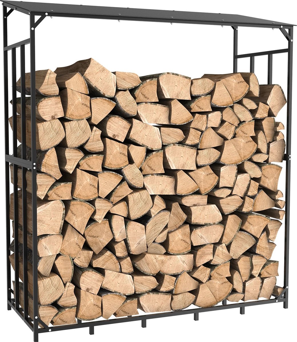Firewood storage - Outdoor wood storage - With roof - Steel - Black - 157x60x177 cm - Max. weight 300kg - Wood storage - Firewood storage