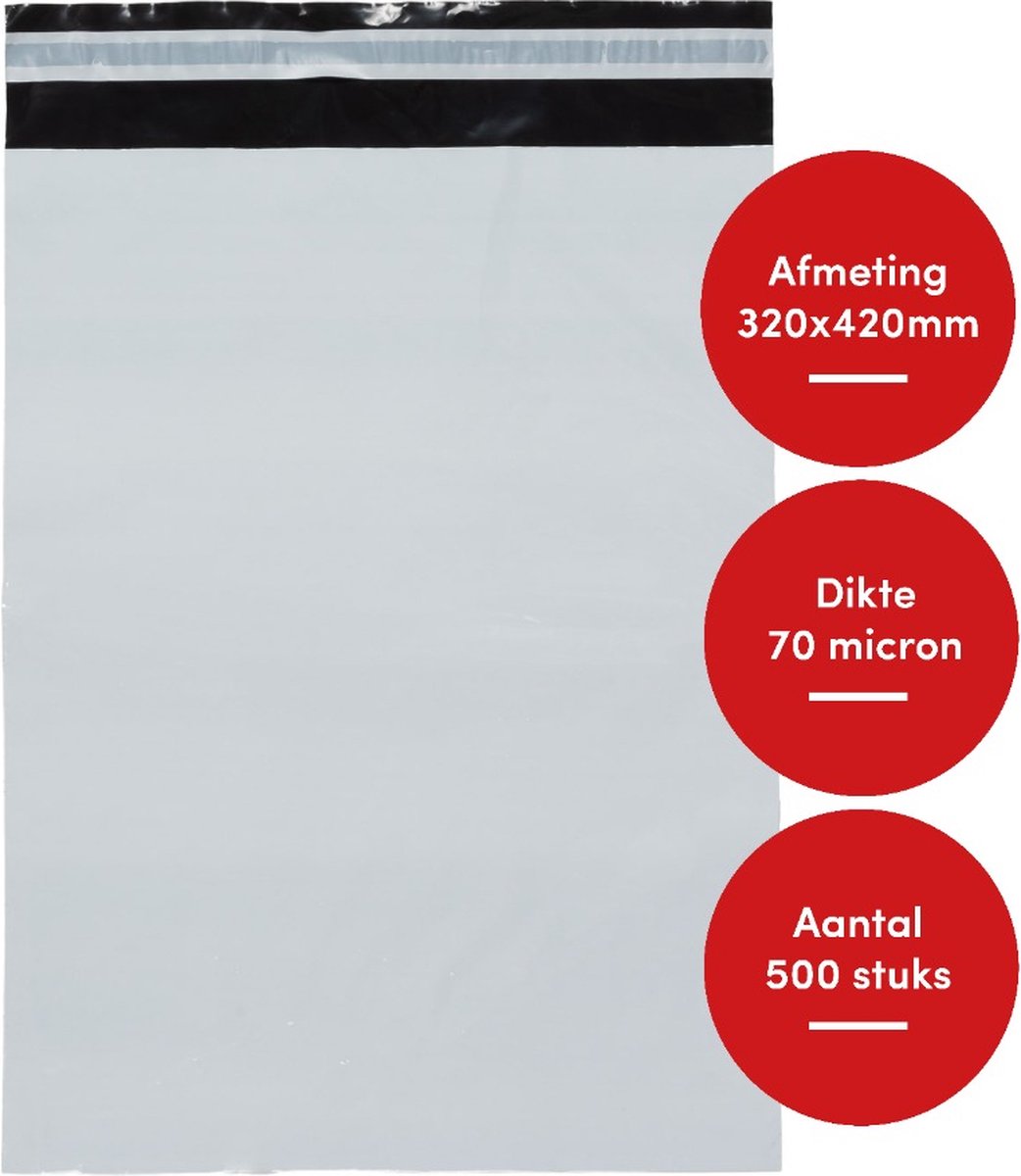 500x Shipping bags for clothes / shipping envelopes / coex bags / webshop bags / 320 x 420 mm - 70 micron thick - white (M)