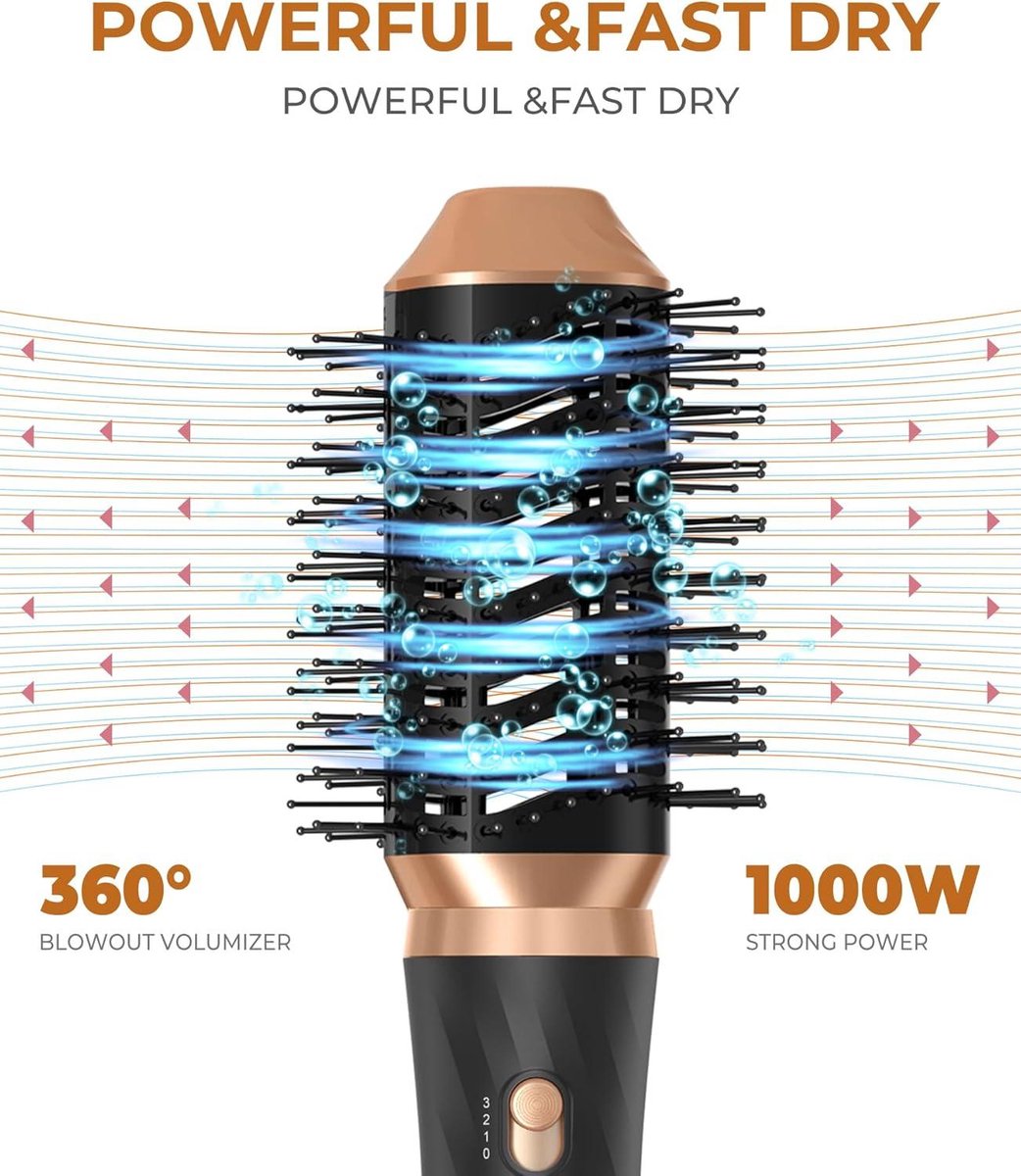 Föhnborstel 6-in-1 Airstyler haarstyler - ronde borstelföhn - warme luchtborstel - thermische borstel - automatische airflow krultang - volume föhnborstel voor gladmaken - drogen - volume - haarstyler met 6 accessoires