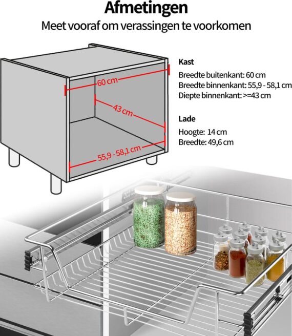 3-Delige Set Inbouw Schuiflades Voor Keukenkast – 60 Cm