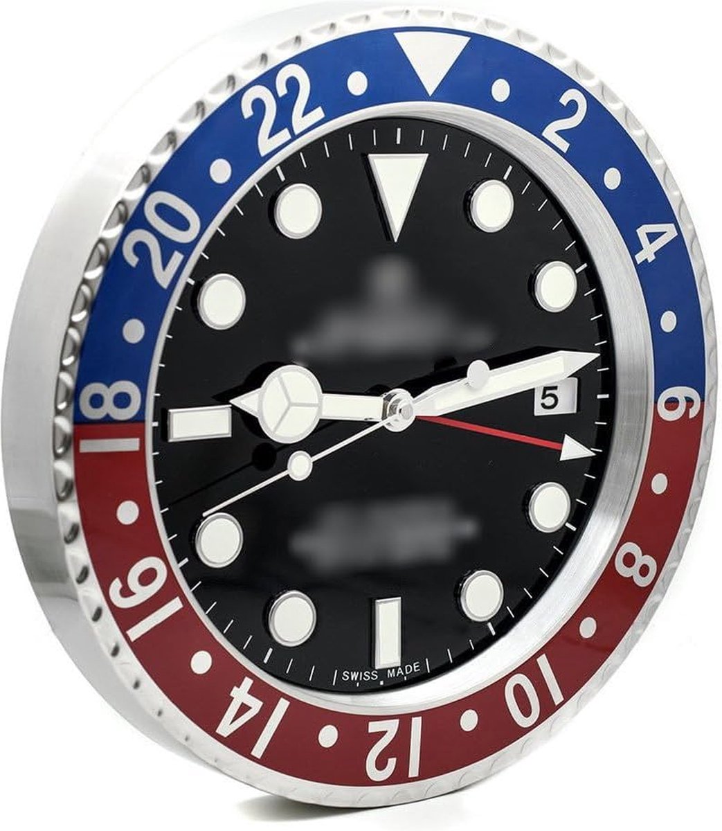 Rolex Wandklok - GMT Master Pepsi - Moderne Wandklok - Automatische Klok - Glow in the the dark wijzers - Rolex Horloge - Rood & Blauw