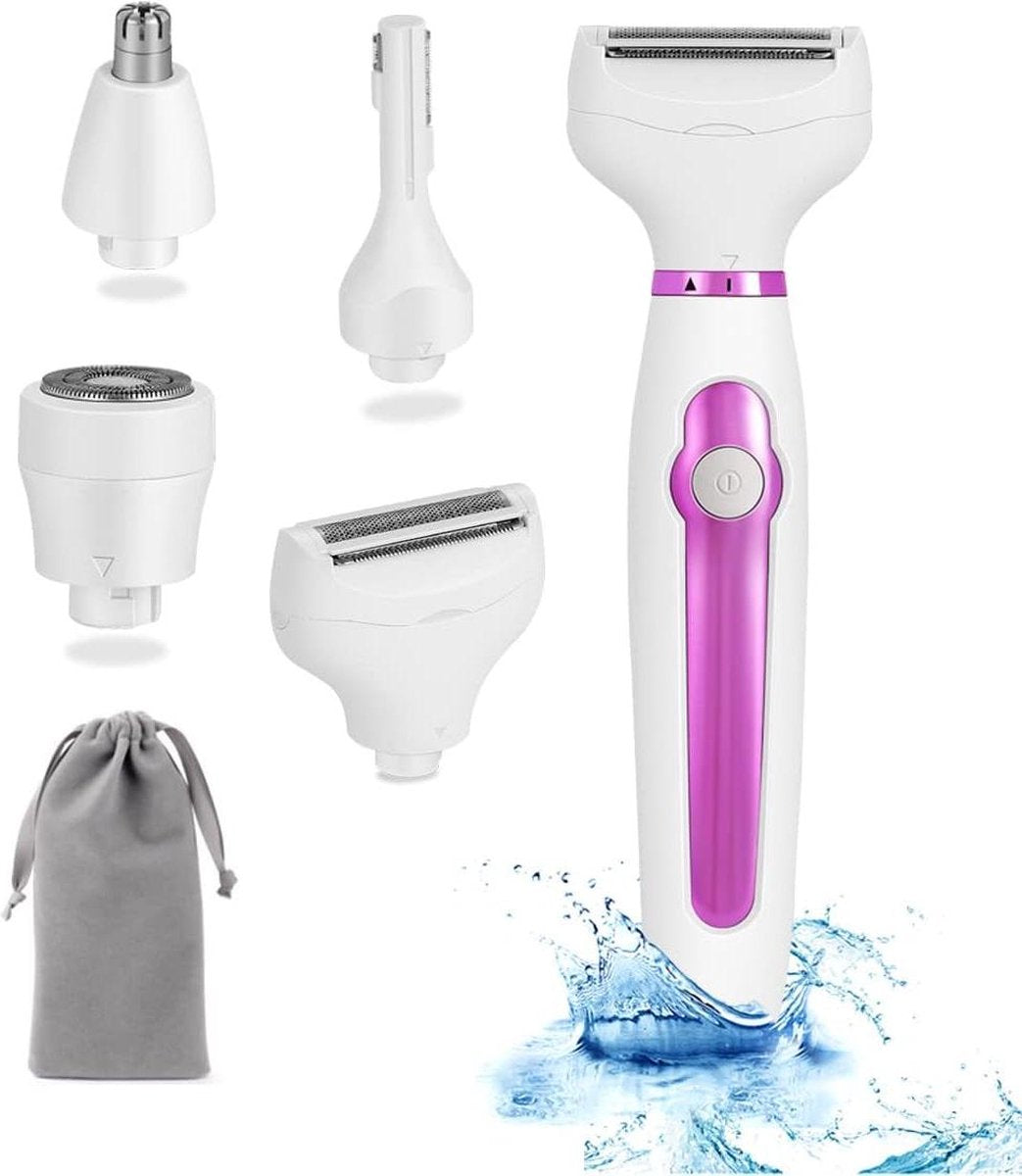 Electric Ladyshave Cordless 4in1 Shaver for Women - Painless Shaving - Bikini Trimmer - Wet and Dry Hair Removal - Face Legs Armpit Eyebrow Shaver for Women