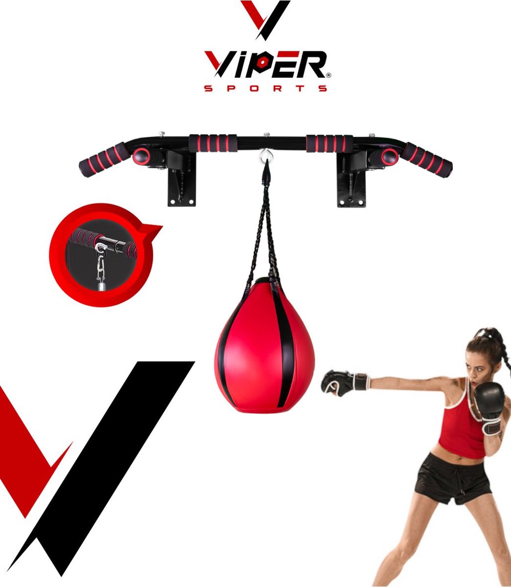 Viper Sports Optrekstang – Optrekstang met ring – Met bevestigingsring voor bokszak - Antislip - L94xB51xH18 cm – Zwart/Rood