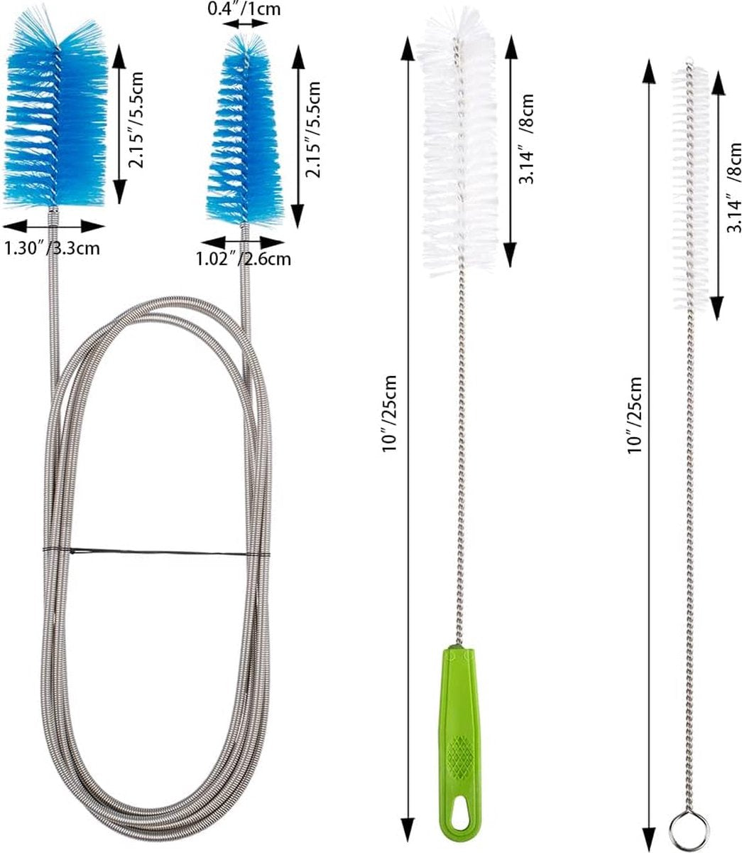 Flexible drain brush, 67-inch double ended, stainless steel, long pipe cleaner with 2 pieces 10-inch straw cleaning brushes for aquariums, hoses, glass pipe, shower sink, drain, kitchen, packaging
