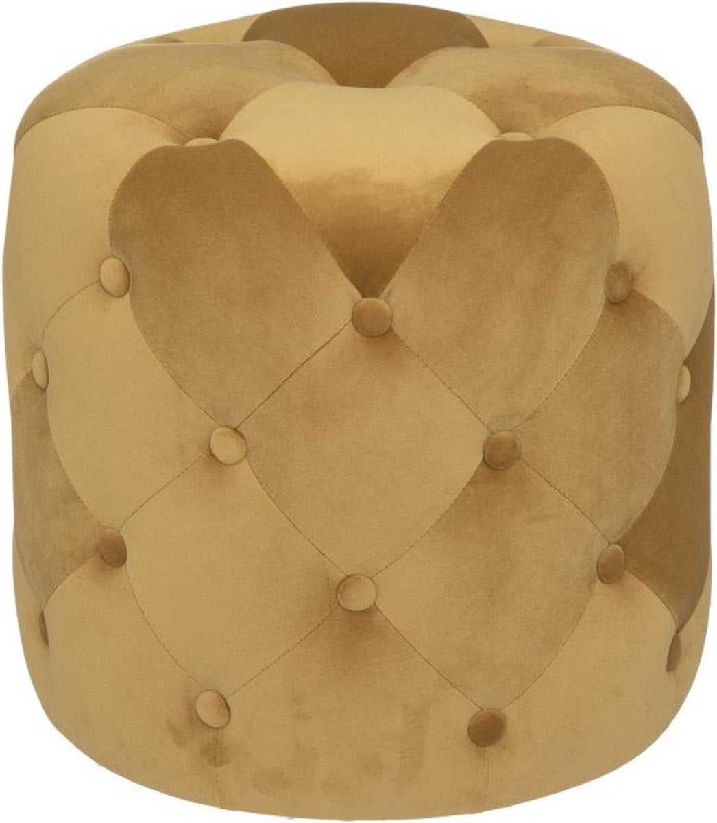 Fluwelen poef gecapitonneerd – Oker Geel – Ø 40 cm x H 40 cm