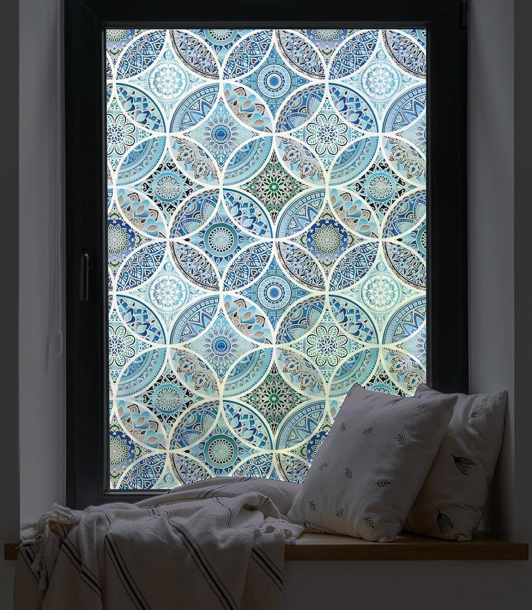 Privacy raamfolie - Niet-zelfklevende glas-in-loodfolie voor badkamer - Warmtewerend en UV-bestendig - 90 x 200 cm