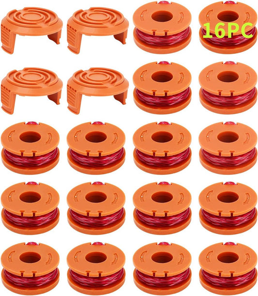 20 stuks grastrimmerspoel voor grastrimmer, trimmerdraadspoel voor grastrimmer, trimmerspoelmodel WA0010 WA0004 WA0004 WA0004.1, Ø 1,65 mm, 3 m lengte (16 reservespoelen + 4 doppen WA6531)