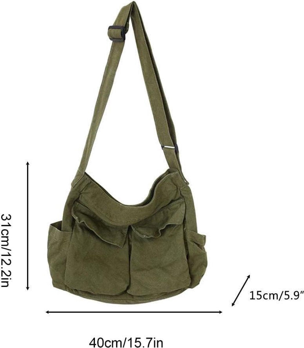 Canvas Messenger Bag Hobo Crossbody Tas met Grote Capaciteit - Casual Tassen Schoudertas voor Dames en Heren - Praktische Schoudertas met Meerdere Zakken.