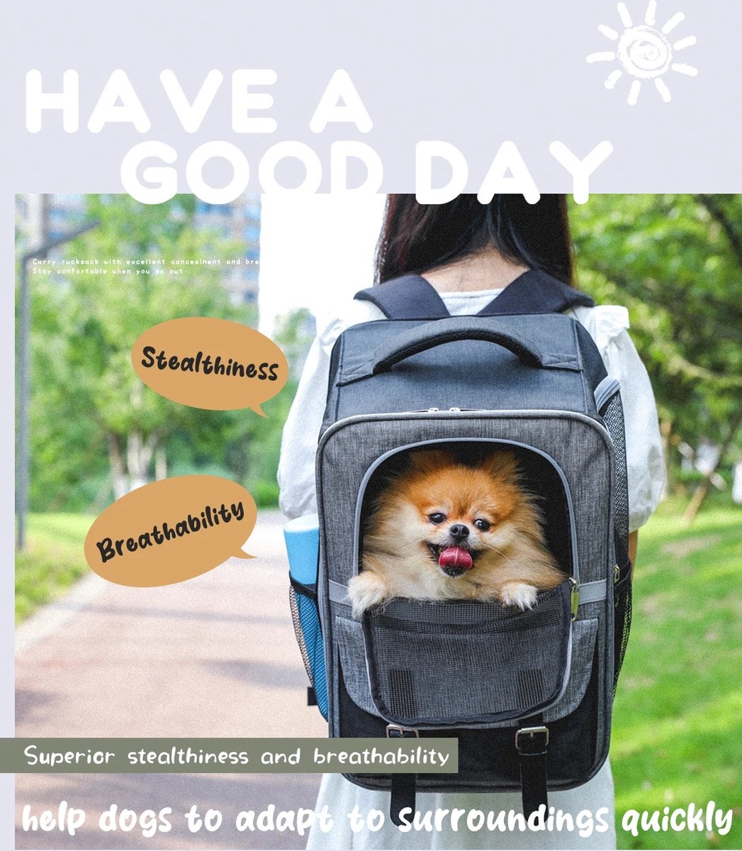 Luxury Dog Bag (L) - Travel bag - backpack for dogs and cats - 40x30x23.5cm - pet cat transport - cat bag - dog carrier bag - transport take along holiday - dog carrier travel bag - carrier - Grey