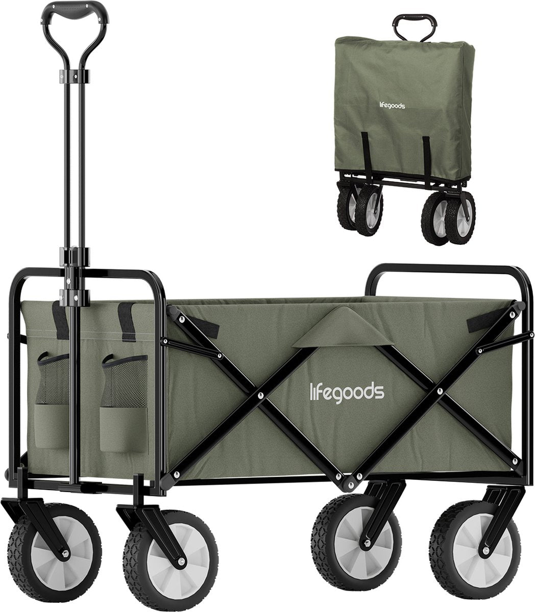 LifeGoods Opvouwbare Kruiwagen - Zwenkwielen - 94L - 2 Standen - 70KG Draagvermogen - Groen