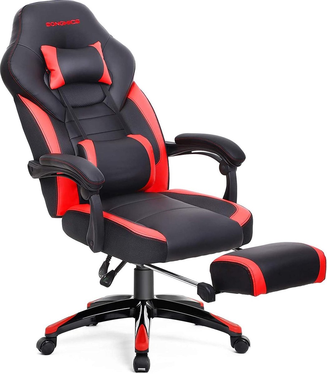 Gamingstoel - Bureaustoel met voetensteun - Zwart-Rood