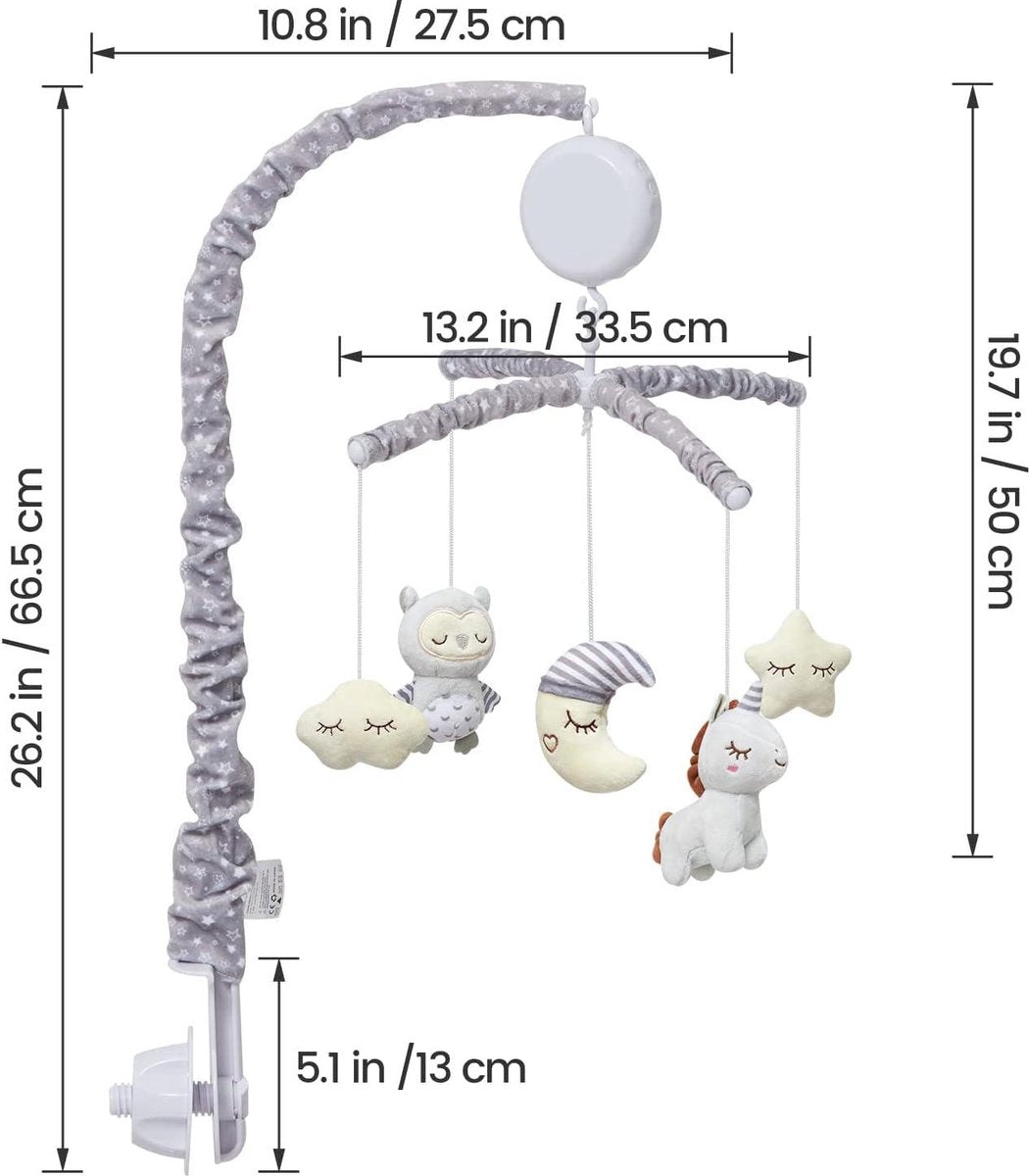 Baby Mobile - Electric Musical Crib Toy for Girls and Boys - Grey